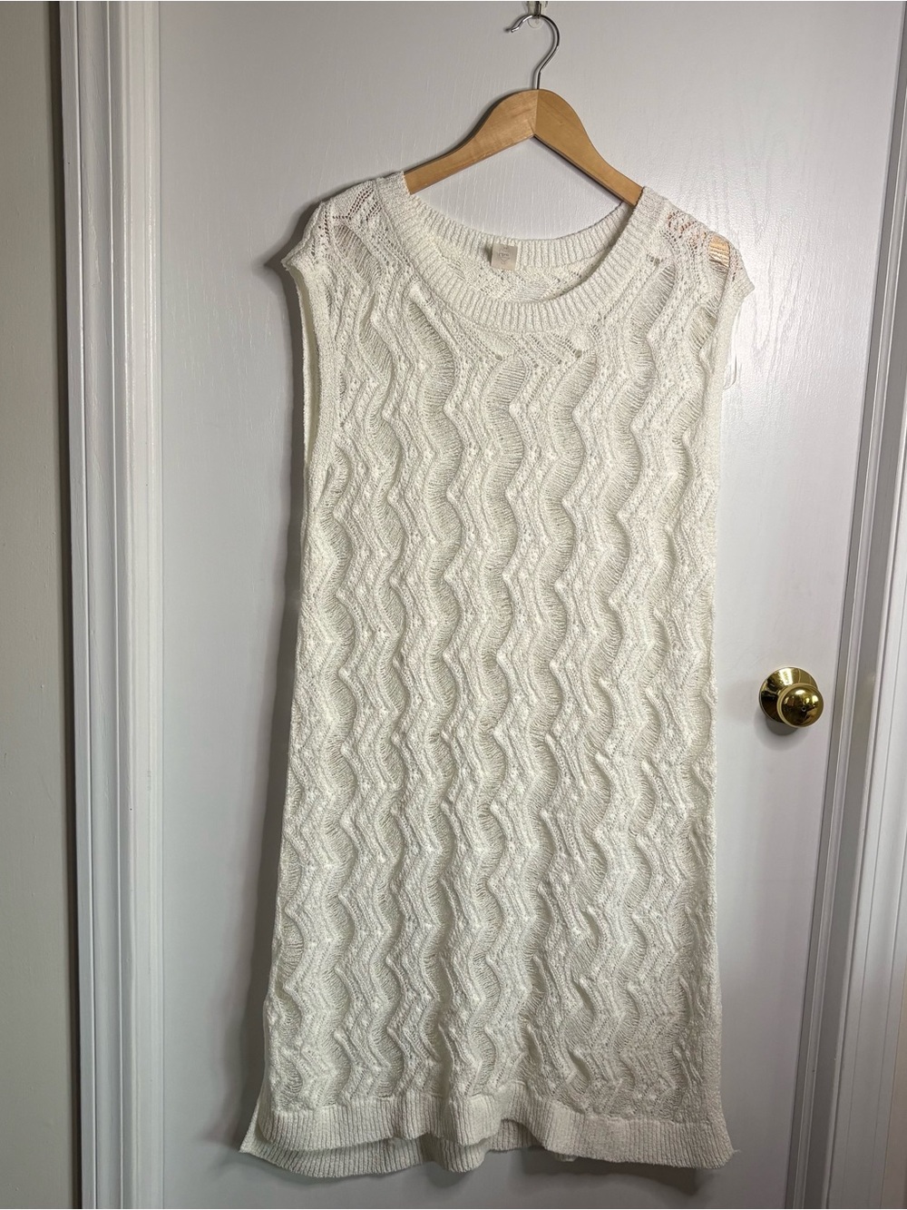 Like Love 1X White Open Knit Sweater Shift Midi Cover-Up Beachy Coastal Boho